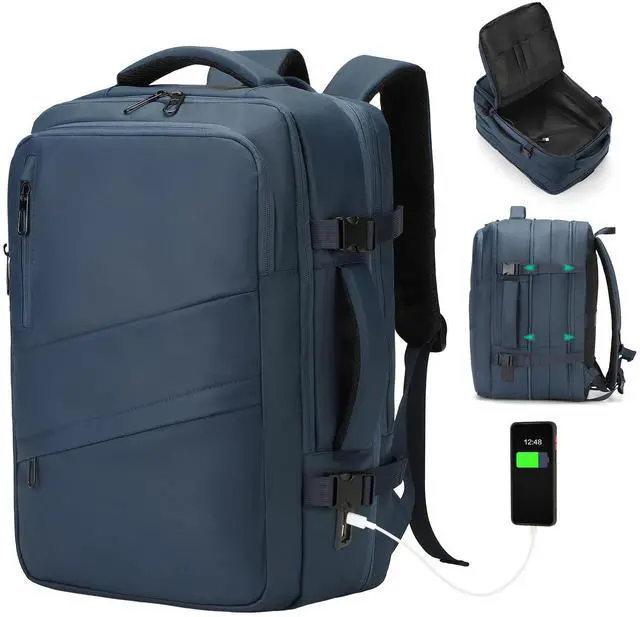 Main image of SUIKIHUM Travel Carry on Backpack, 18.9" Flight Approved, Expandable Weekender Bag with Waterproof USB A/C Port, Equivalent to 18" Suitcase, Blue