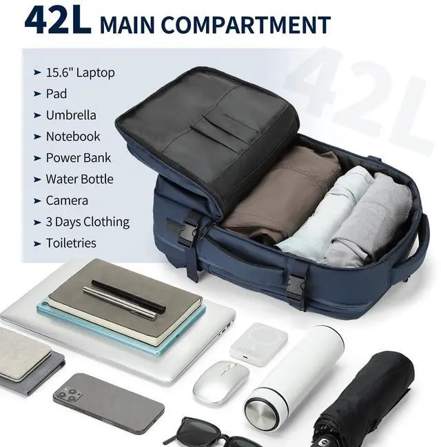 Alt view image 4 of 5 - SUIKIHUM Travel Carry on Backpack, 18.9" Flight Approved, Expandable Weekender Bag with Waterproof USB A/C Port, Equivalent to 18" Suitcase, Blue