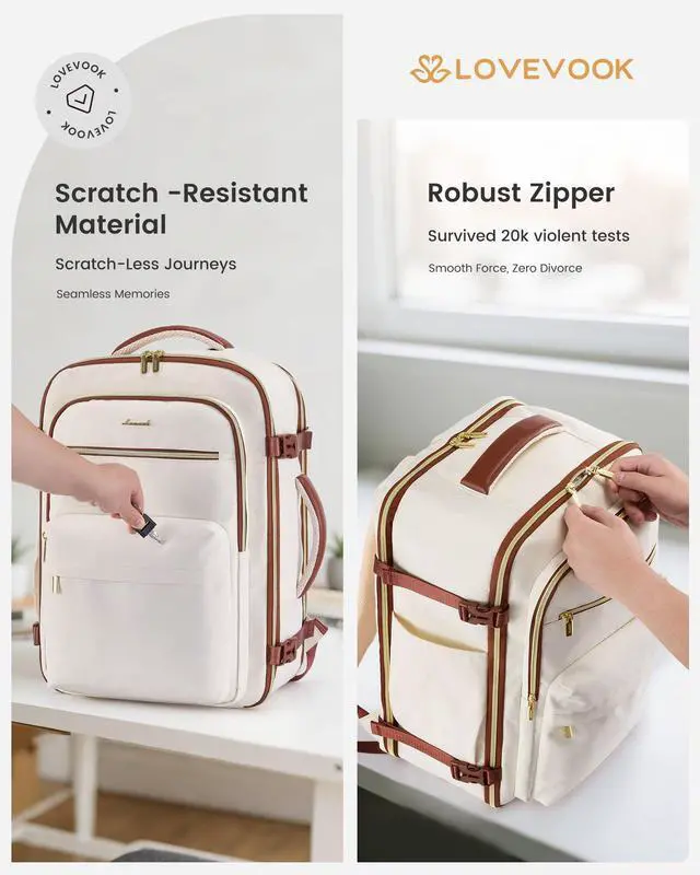 Alt view image 5 of 5 - LOVEVOOK Carry On Travel Backpack for Women, Airline Approved Personal Item Bag with 17" Laptop Compartment, 40L Water-Resistant Weekender Backpack for Travel, Commuting, Business Trips