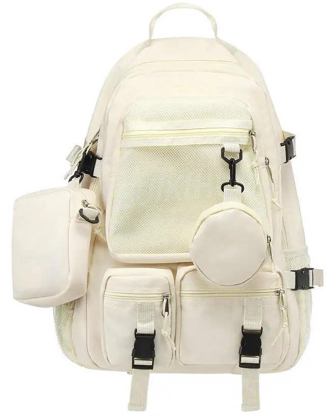 Main image of SUIKIHUM Laptop Backpack 13 Inch College Schoolbag W/2 Hanging Pockets, Large Capacity Korean Style Backpack for Man Girls, Beige