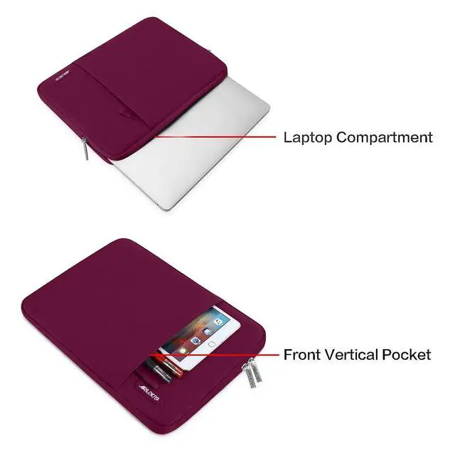 Alt view image 4 of 5 - MOSISO Laptop Case 13 inch, 13 inch Laptop Sleeve Compatible with MacBook Air M4 M3 M2 M1 2025-2018 / Pro M2 M1 2025-2016, Polyester Vertical Computer Sleeve Bag with Pocket, Wine Red