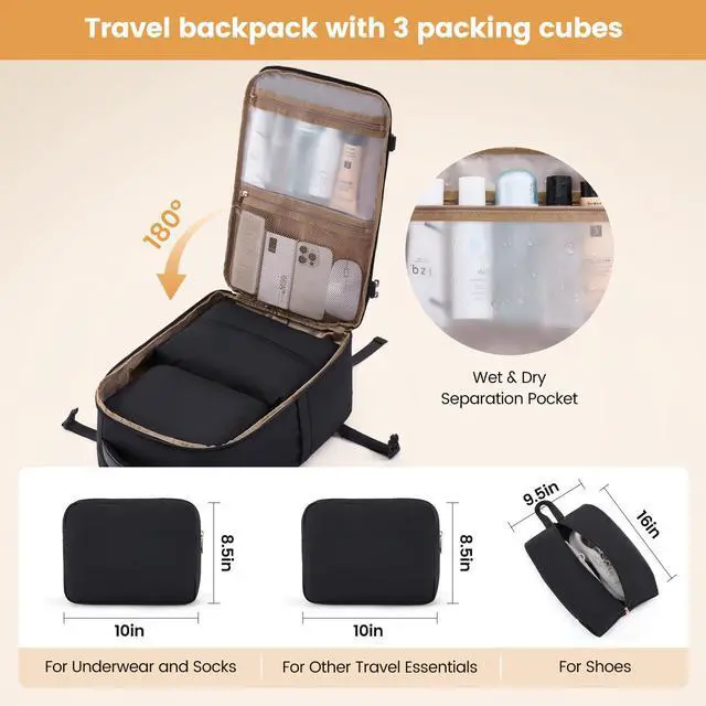 Alt view image 3 of 5 - LOVEVOOK 40L Travel Backpack for Women,Carry on Luggage Backpack Flight Approved with 3 Packing Cubes,Waterproof Personal Item Travel Bag fits 17 Inch Laptop,Overnight Weekender Business Daypack