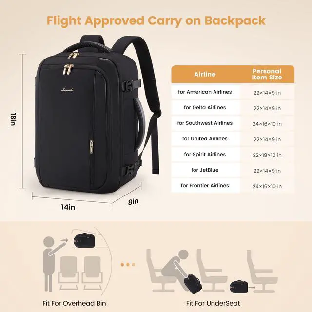 Alt view image 5 of 5 - LOVEVOOK 40L Travel Backpack for Women,Carry on Luggage Backpack Flight Approved with 3 Packing Cubes,Waterproof Personal Item Travel Bag fits 17 Inch Laptop,Overnight Weekender Business Daypack