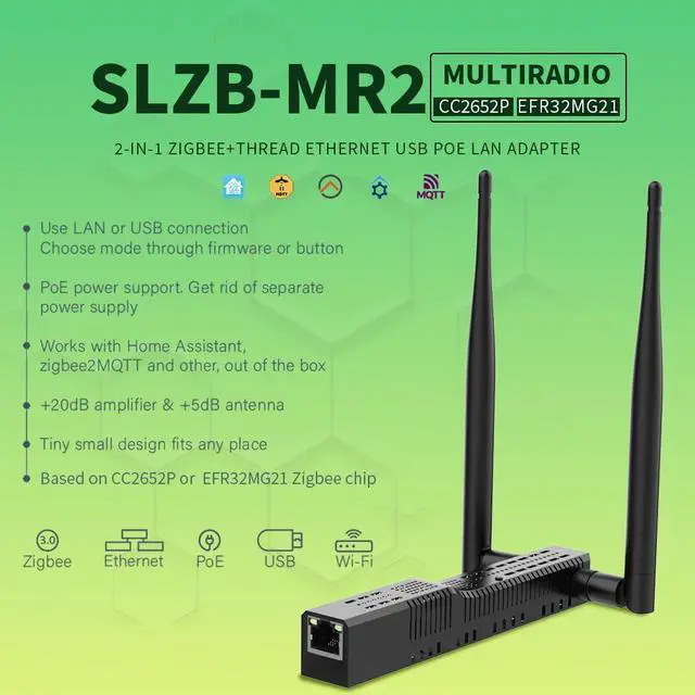Alt view image 2 of 5 - SMLIGHT SLZB-MR2  A Zigbee 3.0 to Ethernet, USB, and WiFi Adapter with PoE Support, Based on The CC2652P and EFR32MG21Works with Zigbee2MQTT, Home Assistant, ZHA