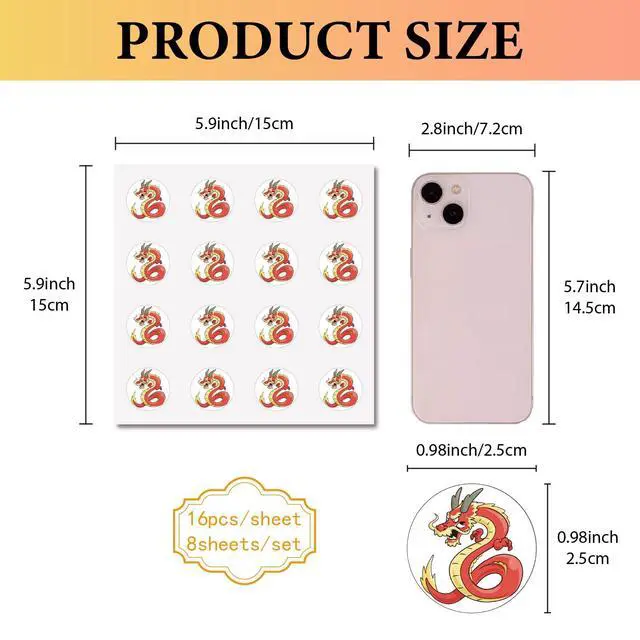 Alt view image 2 of 5 - CREATCABIN 128Pcs Small Dragon Stickers Cartoon Red Vinyl Decal Self-Adhesive Waterproof Sticker Round Bulk Aesthetic Stickers for Water Bottles Laptop Luggage Cup Computer Mobile Phone 2.5x2.5cm