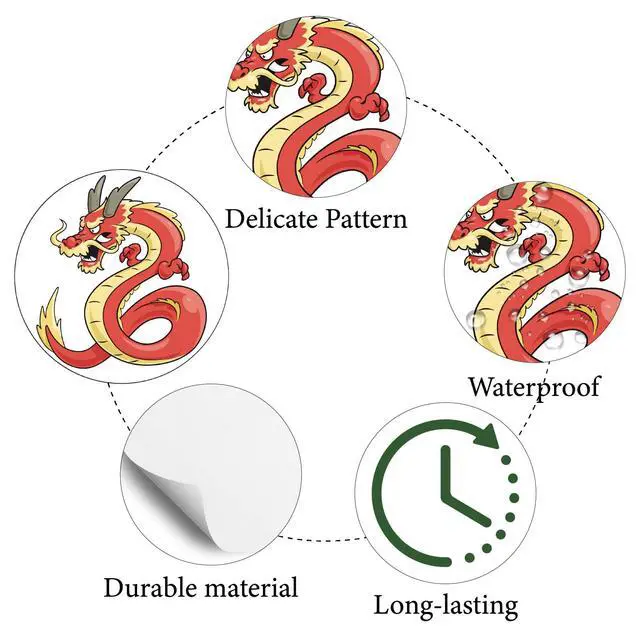 Alt view image 3 of 5 - CREATCABIN 128Pcs Small Dragon Stickers Cartoon Red Vinyl Decal Self-Adhesive Waterproof Sticker Round Bulk Aesthetic Stickers for Water Bottles Laptop Luggage Cup Computer Mobile Phone 2.5x2.5cm
