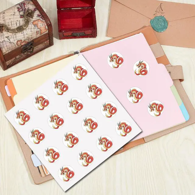Alt view image 4 of 5 - CREATCABIN 128Pcs Small Dragon Stickers Cartoon Red Vinyl Decal Self-Adhesive Waterproof Sticker Round Bulk Aesthetic Stickers for Water Bottles Laptop Luggage Cup Computer Mobile Phone 2.5x2.5cm