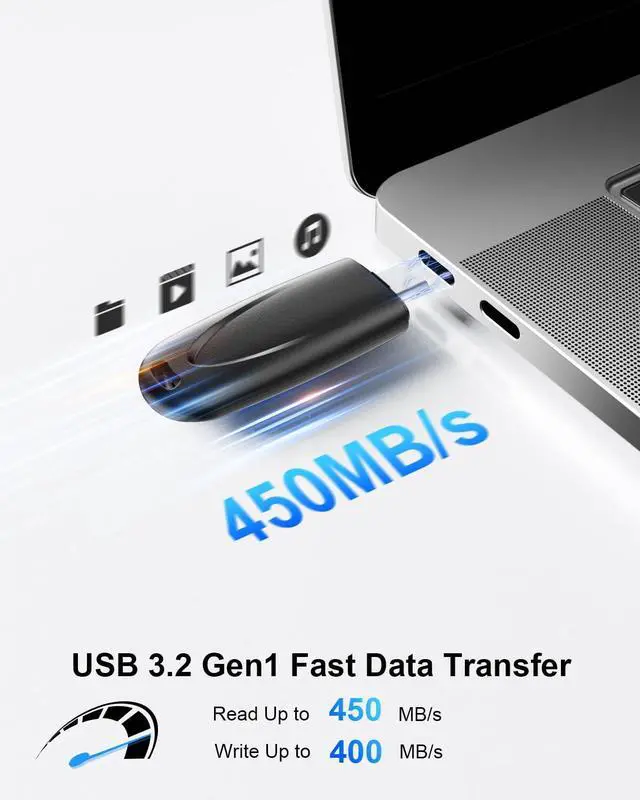 Alt view image 2 of 5 - 256GB USB C Flash Drive USB 3.2 Up to 450MB/s Type-C Thumb Drive for Android, iPhone 15/16, Game Console, Laptop, Black