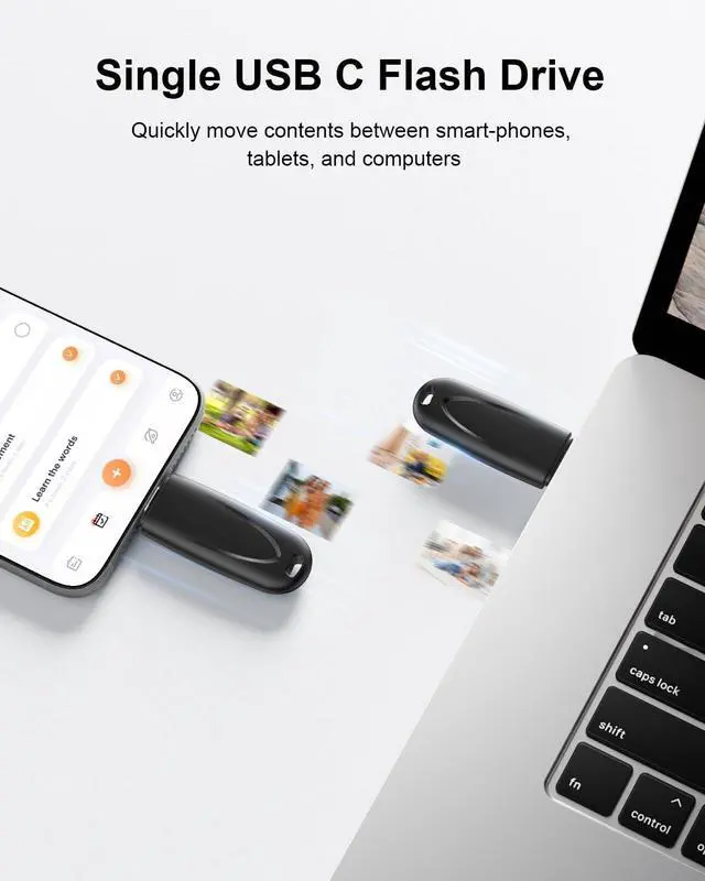 Alt view image 3 of 5 - 256GB USB C Flash Drive USB 3.2 Up to 450MB/s Type-C Thumb Drive for Android, iPhone 15/16, Game Console, Laptop, Black