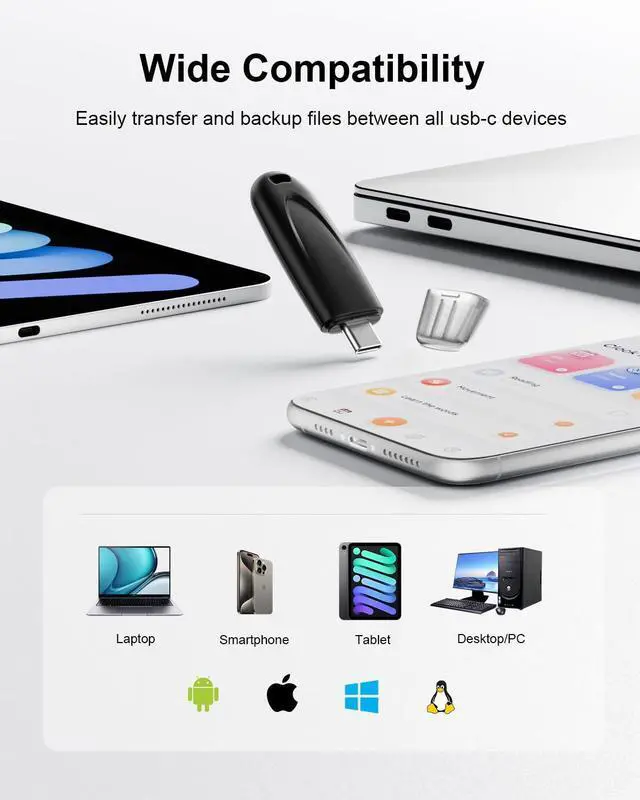 Alt view image 5 of 5 - 256GB USB C Flash Drive USB 3.2 Up to 450MB/s Type-C Thumb Drive for Android, iPhone 15/16, Game Console, Laptop, Black