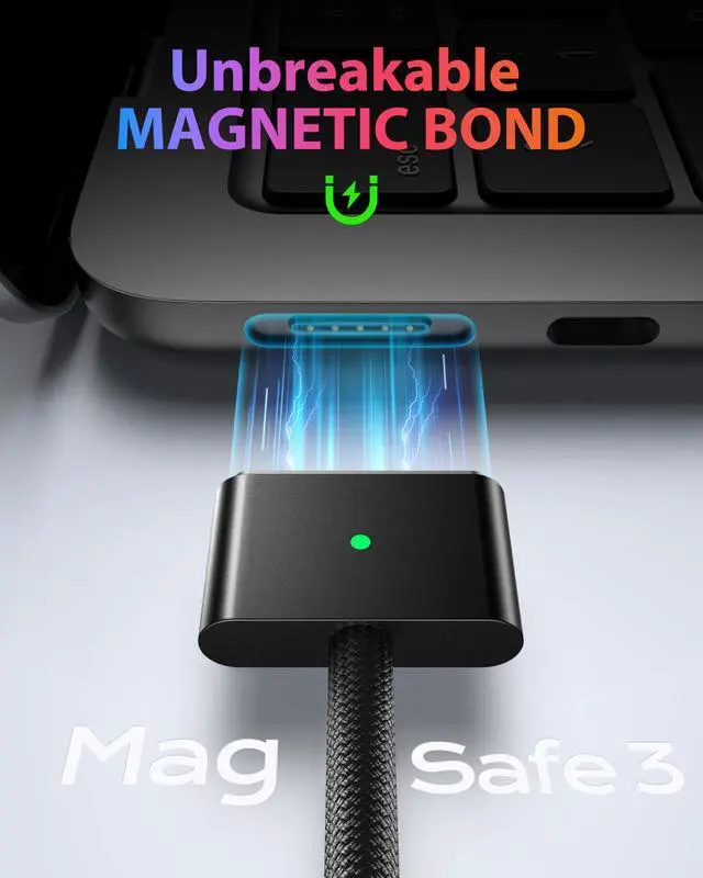 Alt view image 5 of 5 - Stouchi USB-C to Magnetic 3 Cable 6.6ft, 140W Fast Charging for MacBook Air (15''/13'' M4 2025, M3 2024, M2 2023, M2 2022), Pro (16"/14" 2024/2023/2021)Black