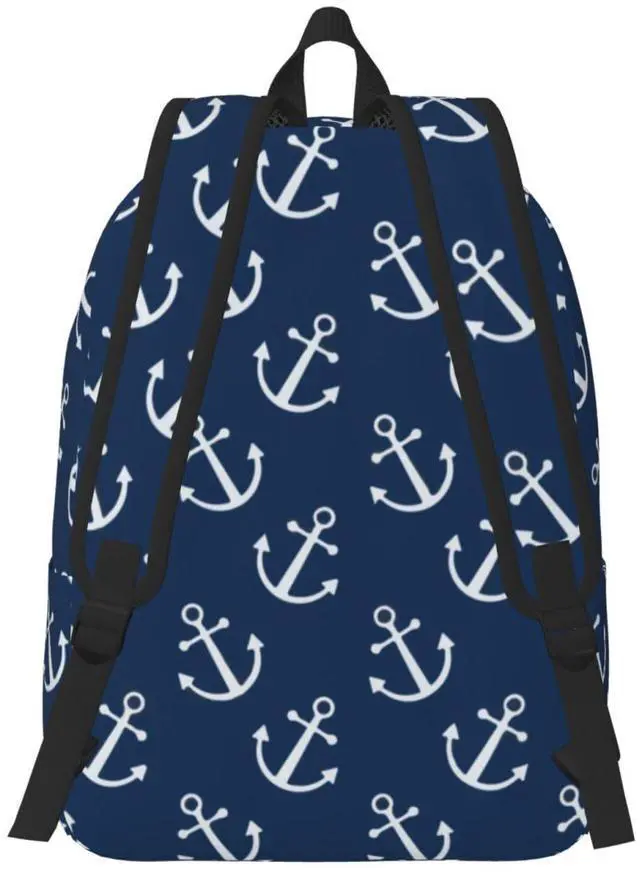 Alt view image 3 of 5 - Duduho Nautical Anchor Navy Blue Backpack 17.7 Inch Laptop Backpack Travel Hiking Daypack Multipurpose Bookbag For Men Women