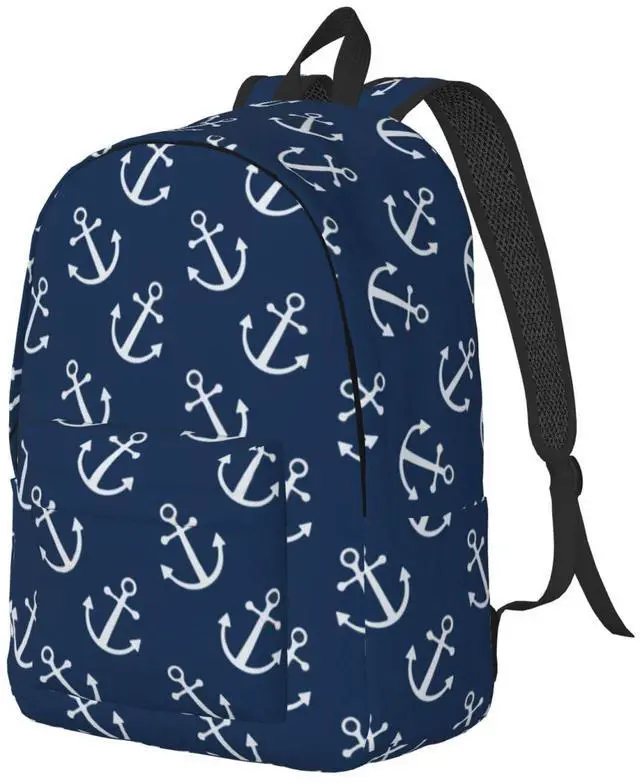 Alt view image 2 of 5 - Duduho Nautical Anchor Navy Blue Backpack 17.7 Inch Laptop Backpack Travel Hiking Daypack Multipurpose Bookbag For Men Women