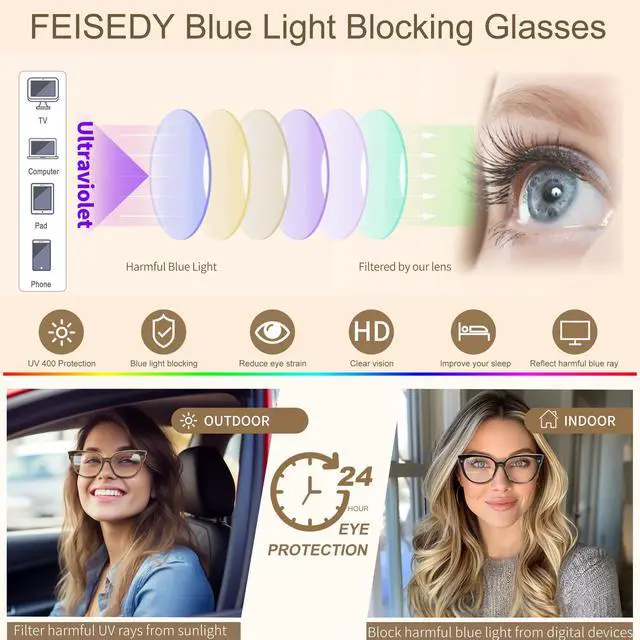 Alt view image 4 of 5 - FEISEDY Cat Eye Blue Light Blocking Glasses for Women Anti Eyestrain & UV B0182