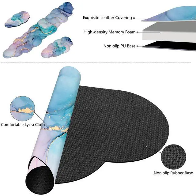 Alt view image 2 of 5 - JIKIOU Large Cloud Mouse Pad Waterproof with Cloud Keyboard Wrist Pad and Cloud Mouse Wrist Pad Set, Ergonomic Computer Desk Wrist Support Mousepad for Keyboard and Mouse 35.4x15.7in Marble Blue