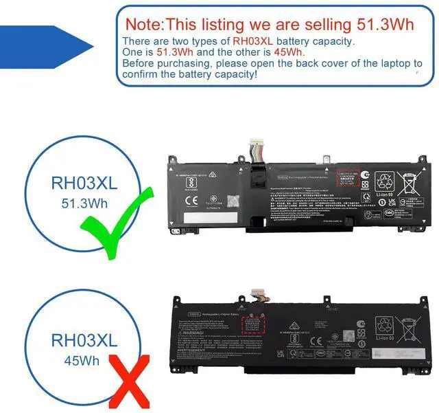 Alt view image 2 of 5 - Dentsing 51.3Wh RH03XL Laptop Battery Replacement for HP Probook 440 G10 445 G10 G11 450 G9 G10 455 G10 460 G11 465 G11 Series EliteBook 640 G9 G10 650 G10 655 G10 Series HSTNN-LB9D M75017-AC1 11.58V