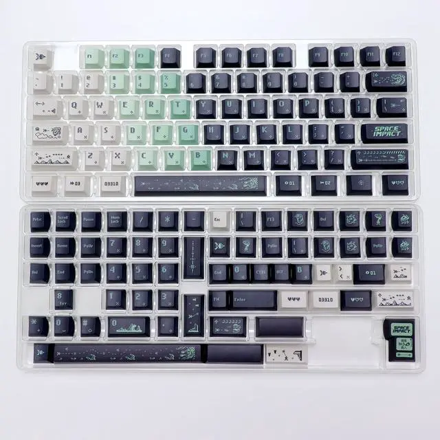 Alt view image 2 of 5 - YMKPVR KBDiy Space War Pixel Keycap Set 142 Keys Five-Sided Dye-Sublimation Keycaps,Cherry Profile PBT Green Custom Keyboard Keycap for 61/64/68/84/87/100/104/108 Mechanical Keyboard