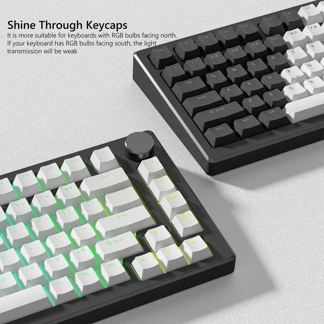 Alt view image 4 of 5 - Womier Keycaps 60 65 75 100 Percent Cherry Profile, Shine Through Keycaps, Custom PBT Doubleshot Keyboard Keys Set, Universal Compatiability for Cherry Gateron MX Switches Keyboard