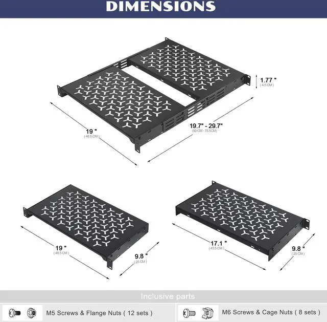 Alt view image 2 of 5 - OCEANHUG 1U Rack Shelves (2-Pack), 2 PCS 10" Deep Cantilever, with Optional Joints to Combine as One Full Size Server Rack Shelf
