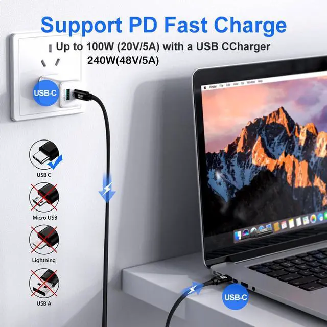 Alt view image 2 of 5 - USB TYPE C to C Cable 30FT, 8K60HZ GEN2x2(Data usb2.0),TYPE C Video Output From USB3.2/ USB4.0 (NOT 100% Fast Charging) & Sync for Xreal MacBook Pro iPad Pro iPhone 15 Pro Galaxy S22 Portable Monitor