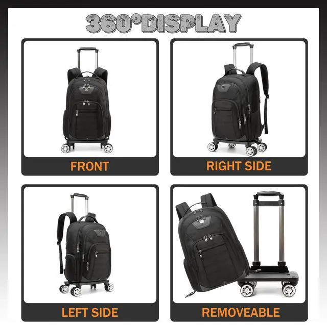 Alt view image 2 of 5 - Homskiii Rolling Laptop Backpack for Men Carry on Luggage Roller Backpack with Wheels Removable Wheels and Trolley Black Wheeled Backpacks for Travel Airline Approved