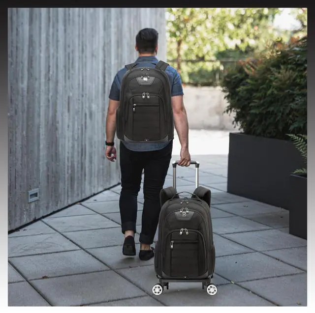 Alt view image 5 of 5 - Homskiii Rolling Laptop Backpack for Men Carry on Luggage Roller Backpack with Wheels Removable Wheels and Trolley Black Wheeled Backpacks for Travel Airline Approved