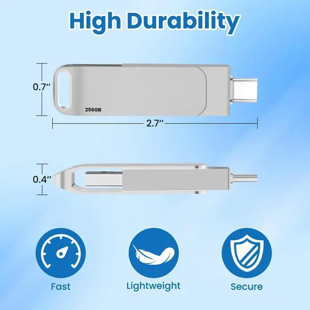 Alt view image 2 of 5 - YFDS 256GB Dual USB 3.0 Type-C Jump Drive, USB-C Flash Metal Housing Swivel Design Thumb Drive (Sliver, 256GB)