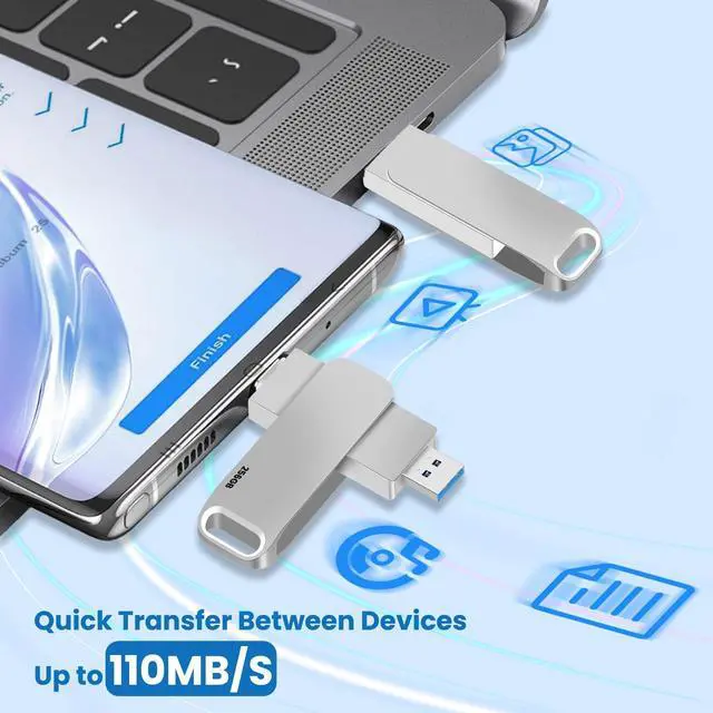 Alt view image 4 of 5 - YFDS 256GB Dual USB 3.0 Type-C Jump Drive, USB-C Flash Metal Housing Swivel Design Thumb Drive (Sliver, 256GB)