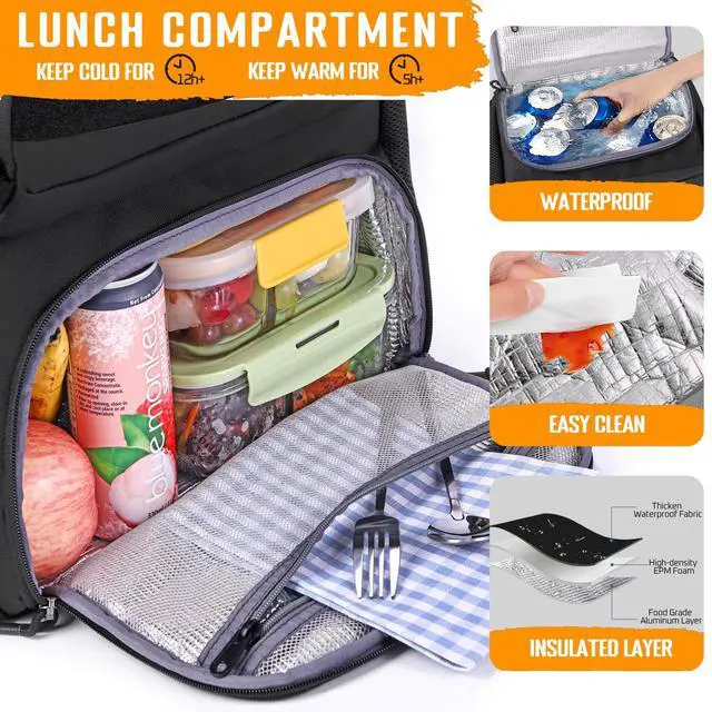 Alt view image 3 of 5 - DEYACE Lunch Box Backpack for Men, Tactical Cooler Backpack with Laptop Compartment Leakproof RFID Lunchbox Bag for Work