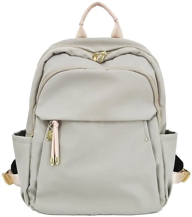 Main image of M-ioi-M Medium Backpack Purse for Women, Fashion Nylon Daypack with Gold Hardware, Lightweight Water-Resistant Rucksack for College, Work, Travel, Everyday Use, Fits 1314" Laptop (Gray Beige, Medium)