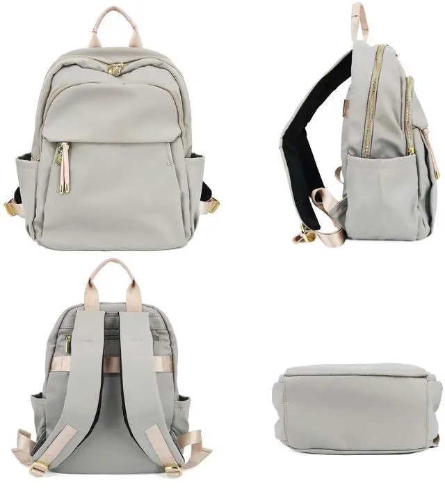 Alt view image 3 of 4 - M-ioi-M Medium Backpack Purse for Women, Fashion Nylon Daypack with Gold Hardware, Lightweight Water-Resistant Rucksack for College, Work, Travel, Everyday Use, Fits 1314" Laptop (Gray Beige, Medium)