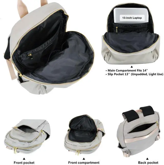 Alt view image 4 of 4 - M-ioi-M Medium Backpack Purse for Women, Fashion Nylon Daypack with Gold Hardware, Lightweight Water-Resistant Rucksack for College, Work, Travel, Everyday Use, Fits 1314" Laptop (Gray Beige, Medium)