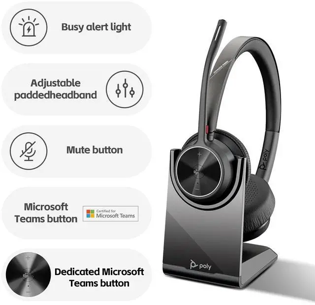 Alt view image 4 of 5 - FKAfusiontech Poly Voyager 4320 UC Wireless Headset & Charge Stand - Connects to PC/Mac/Mobile Phone via Bluetooth with USB-C to A Adapter & USB C Dongle & USB A-C Cable & Storage Bag and Fiber Cloth