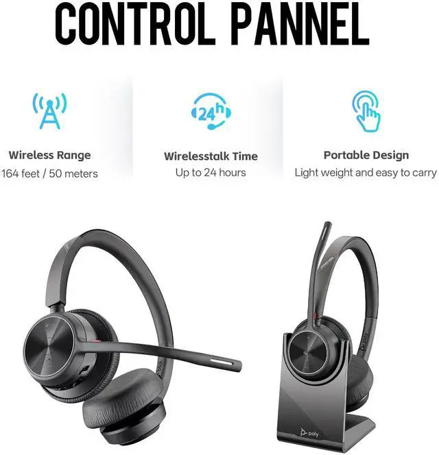 Alt view image 5 of 5 - FKAfusiontech Poly Voyager 4320 UC Wireless Headset & Charge Stand - Connects to PC/Mac/Mobile Phone via Bluetooth with USB-C to A Adapter & USB C Dongle & USB A-C Cable & Storage Bag and Fiber Cloth