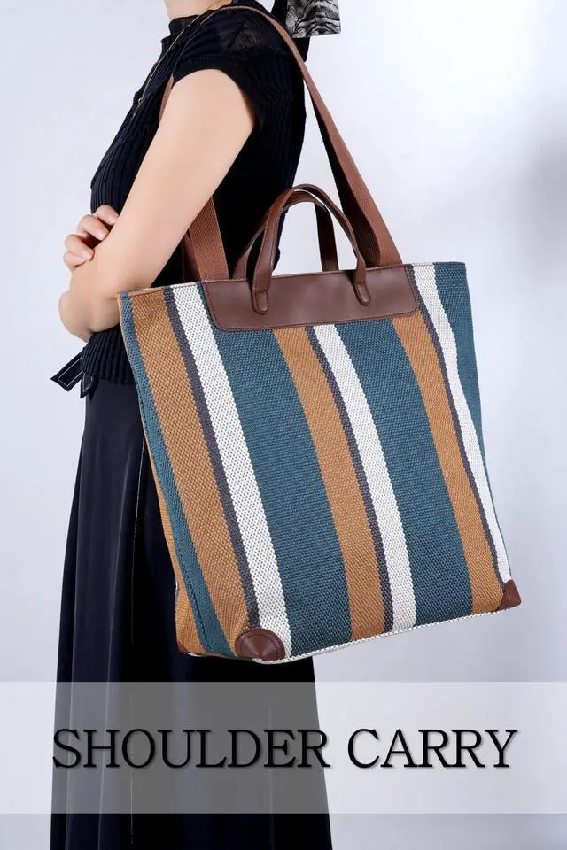 Alt view image 4 of 5 - Large Women's Work Tote Bag  15.6in Laptop Compartment,Canvas Shoulder Bag for Office & Daily Use,Tote Bag with Spacious Storage (BROWN, Extra Large)