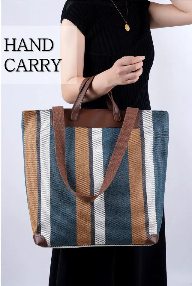 Alt view image 5 of 5 - Large Women's Work Tote Bag  15.6in Laptop Compartment,Canvas Shoulder Bag for Office & Daily Use,Tote Bag with Spacious Storage (BROWN, Extra Large)