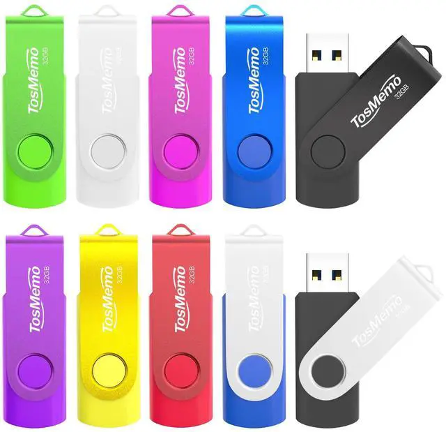 Main image of TosMemo 10 Pack 32GB USB Flash Drives Thumb Drives USB 2.0 Flash Drives Swivel Jump Drives Pen Drive Memory Stick Bulk for Data Storage(10 Pack,Mixed Colors)