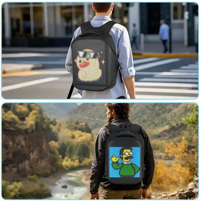 Alt view image 3 of 5 - Untrxr Led Backpack with Programmable Screen,17 inch Waterproof Led Bag,Travel, Motorcycle Backpack,Black