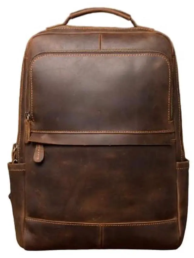 Main image of VR CREATIVES Buffalo Leather Backpack Rucksack Shoulder Bag, Padded Compartment Fits 15 Inch Laptop, Men Women Office Business College Handbag Daypack