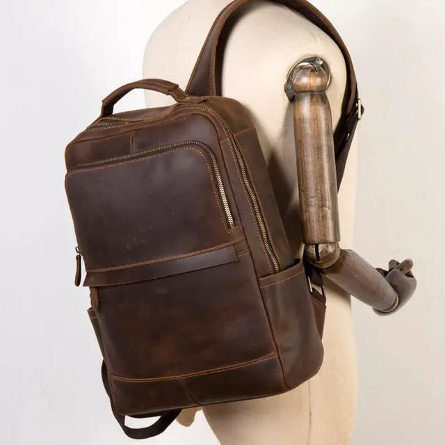 Alt view image 2 of 5 - VR CREATIVES Buffalo Leather Backpack Rucksack Shoulder Bag, Padded Compartment Fits 15 Inch Laptop, Men Women Office Business College Handbag Daypack