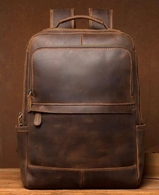 Alt view image 3 of 5 - VR CREATIVES Buffalo Leather Backpack Rucksack Shoulder Bag, Padded Compartment Fits 15 Inch Laptop, Men Women Office Business College Handbag Daypack