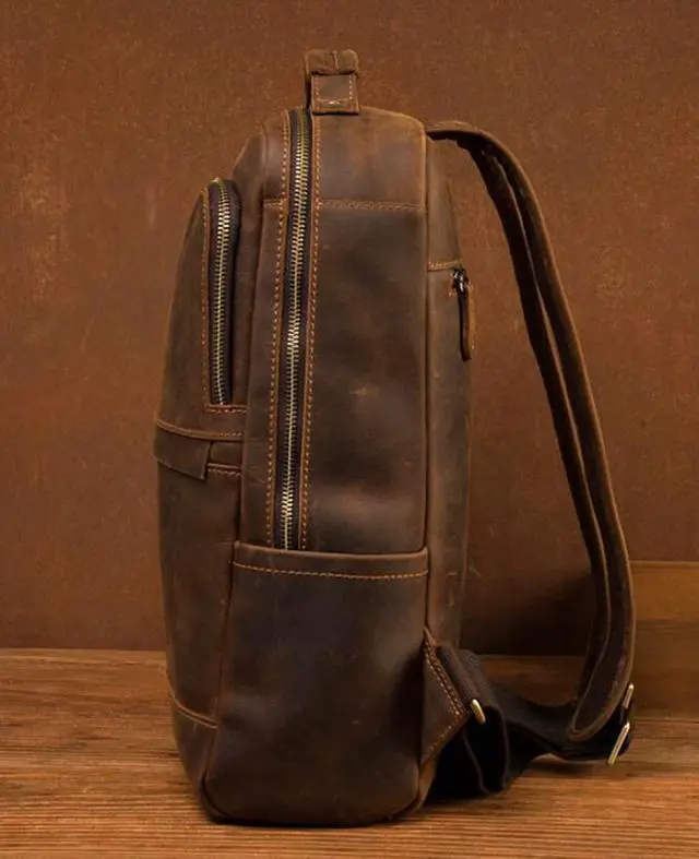 Alt view image 5 of 5 - VR CREATIVES Buffalo Leather Backpack Rucksack Shoulder Bag, Padded Compartment Fits 15 Inch Laptop, Men Women Office Business College Handbag Daypack