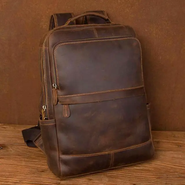 Alt view image 4 of 5 - VR CREATIVES Buffalo Leather Backpack Rucksack Shoulder Bag, Padded Compartment Fits 15 Inch Laptop, Men Women Office Business College Handbag Daypack