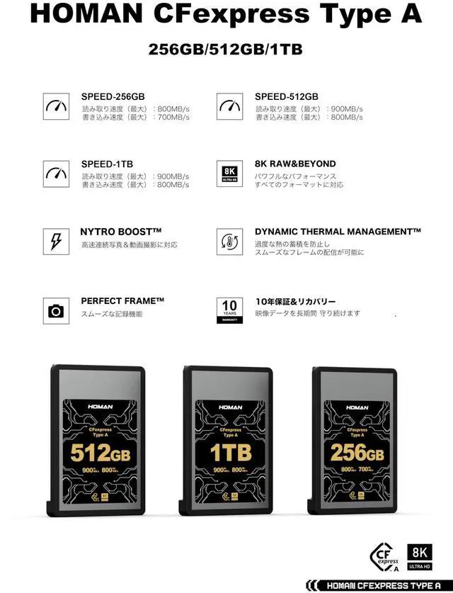 Alt view image 3 of 3 - HOMAN Professional 256GB CFexpress Type A Memory Card, Up to 900MB/s Read Speed & 800MB/s Write Speed, for 4K 120P,8K Video Recording Compatible with Sony Alpha FX Cameras