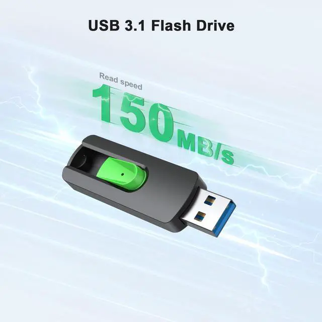 Alt view image 3 of 5 - Aiibe 128GB Flash Drive 2 Pack USB Drive 128GB Upgraded 150MB/s USB 3.1 Flash Drive Thumb Drive Retractable Memory Stick Jump Drives for PC Laptop, Green