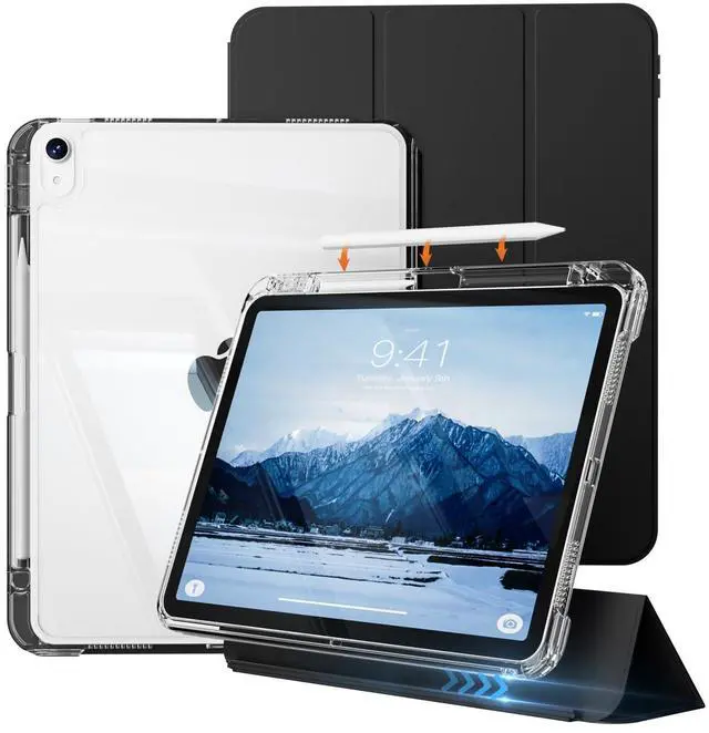 Main image of zoyu Hybrid Case for (A16) 11th Generation 11 Inch 2025, iPad 10th Generation 10.9 Inch 2022 with Pencil Holder, 2 in 1 Detachable Trifold Sliding Cover with Clear Hard Back Shell, Black