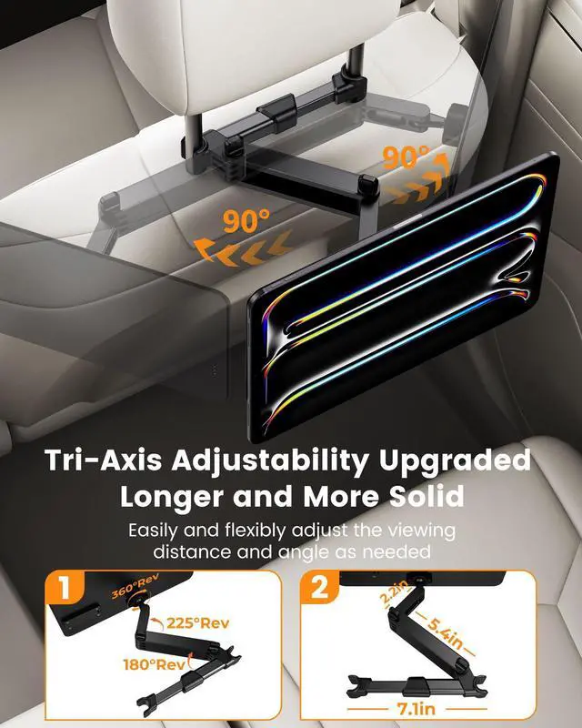 Alt view image 5 of 5 - KU XIU Magnetic Wireless Charging Car Headrest Tablet Holder for iPad Pro 13'' M4 [2024] Only, Adjustable Long Arm Tablet Car Mount Back Seat for Kids, Road Trip Essentials Holder with Air Vent Stand