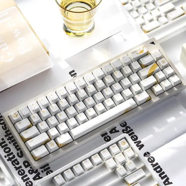 Alt view image 3 of 5 - JSJT White Keycaps - Cherry Profile Key Caps ABS Keycap Set 155 Keys Loong Theme Keycap Suitable for 61/68/84/87/98/100 ANSI/ISO Layout Cherry MX Switches Mechanical Keyboards