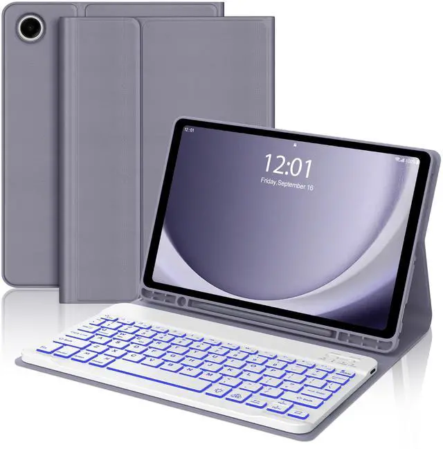 Main image of Keyboard Case for Samsung Galaxy Tab A9 Plus 11 Inch 2023 Protector Case with Backlit Key Board, for Samsung Tablet Keyboard A9+ Folio with Pen Holder, Wireless Keypad with Colors Backlight, Lavender