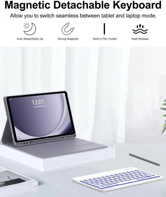 Alt view image 4 of 5 - Keyboard Case for Samsung Galaxy Tab A9 Plus 11 Inch 2023 Protector Case with Backlit Key Board, for Samsung Tablet Keyboard A9+ Folio with Pen Holder, Wireless Keypad with Colors Backlight, Lavender